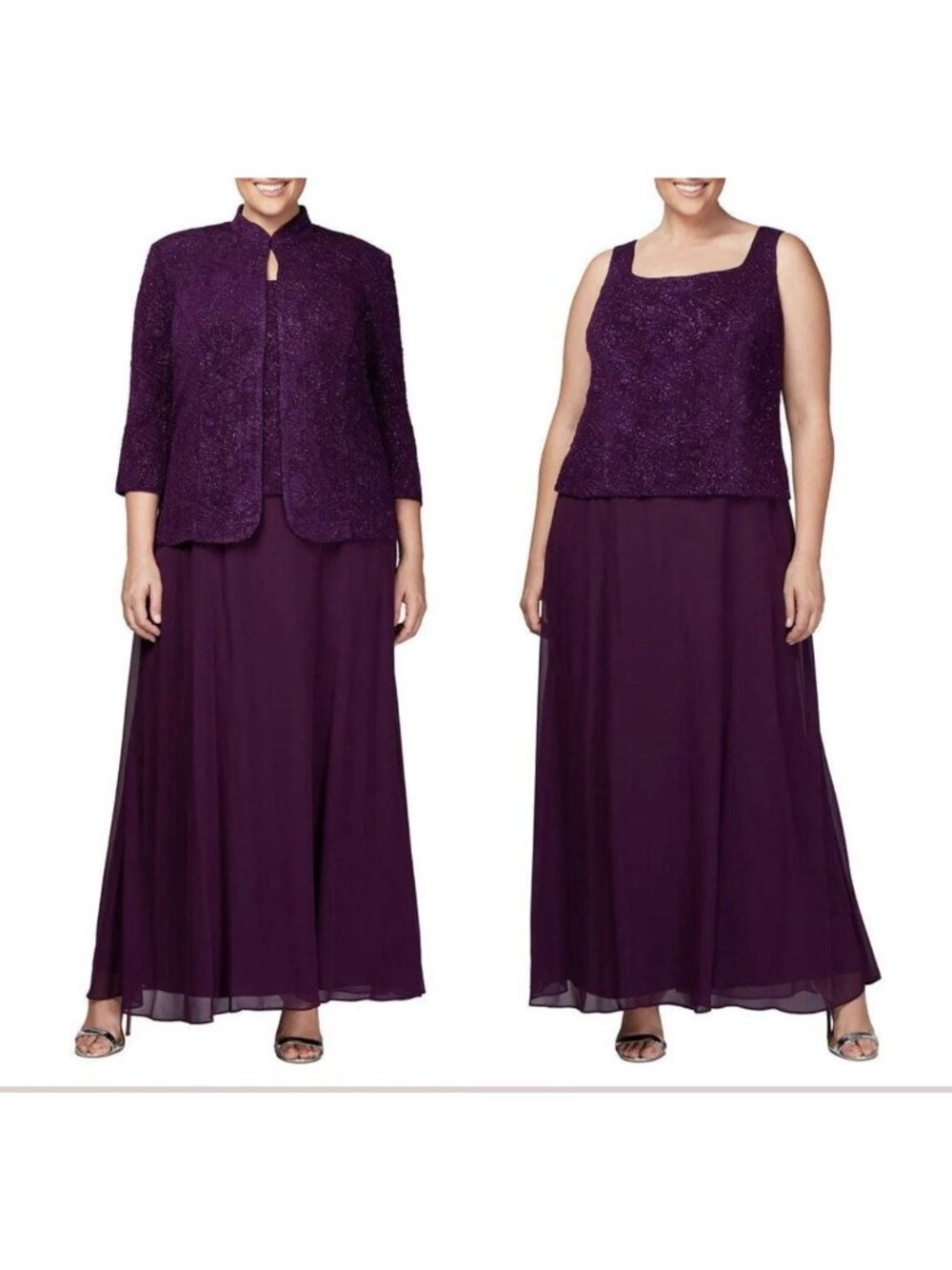 Alex Evenings 425053 Women's Formal Long Dress & Jacket Eggplant Purple 20W $229